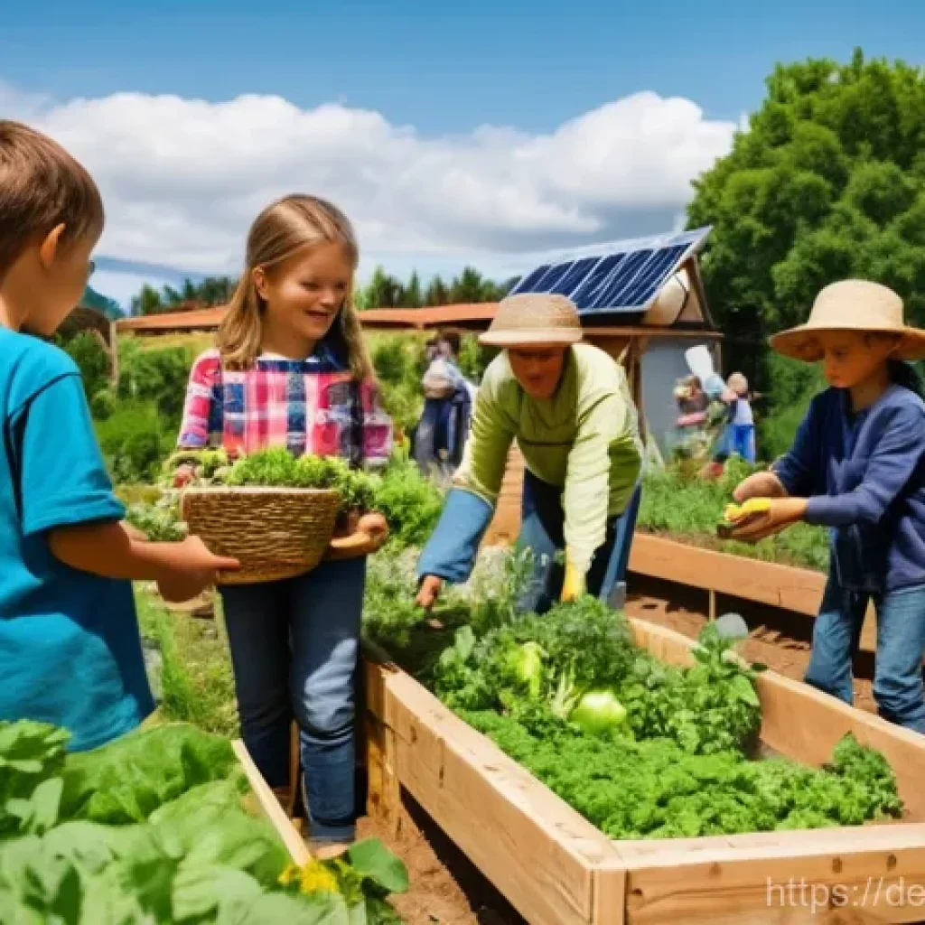 의도적 공동체의 생태적 지속 가능성 - **Prompt:** "A vibrant, diverse eco-community engaging in collaborative construction and gardening. ...