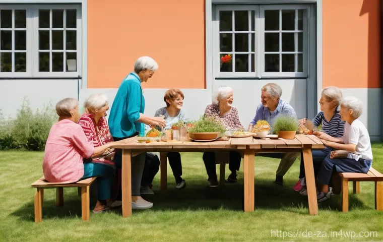 의도적 공동체의 자아실현 기회 제공 방안 - **A vibrant multi-generational cohousing community gathering in a sunny, modern German village squar...