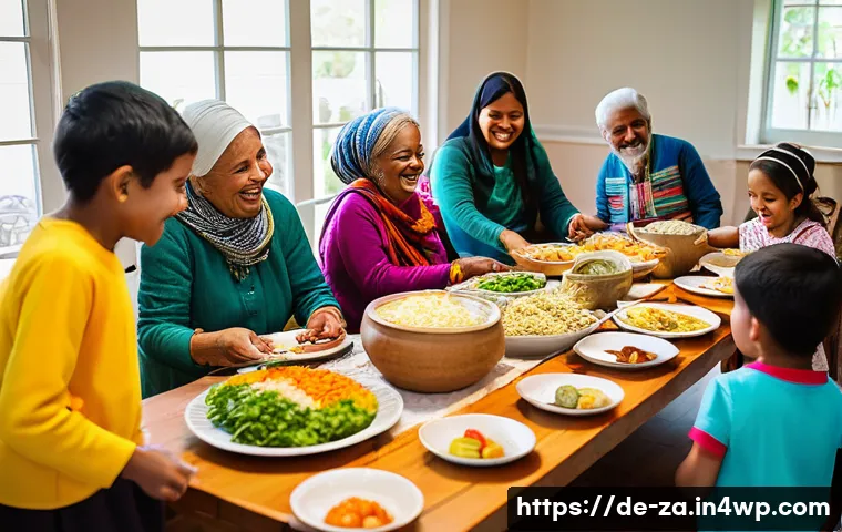 의도적 공동체의 다문화 이해 증진 프로그램 - A vibrant and joyful scene inside a beautifully decorated common room within a diverse intentional c...
