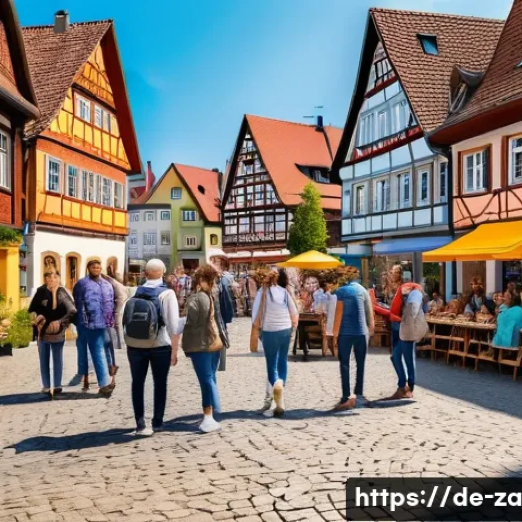 의도적 공동체의 인식 개선을 위한 캠페인 전략 - A vibrant neighborhood community event in a small German town, featuring diverse adults and children...