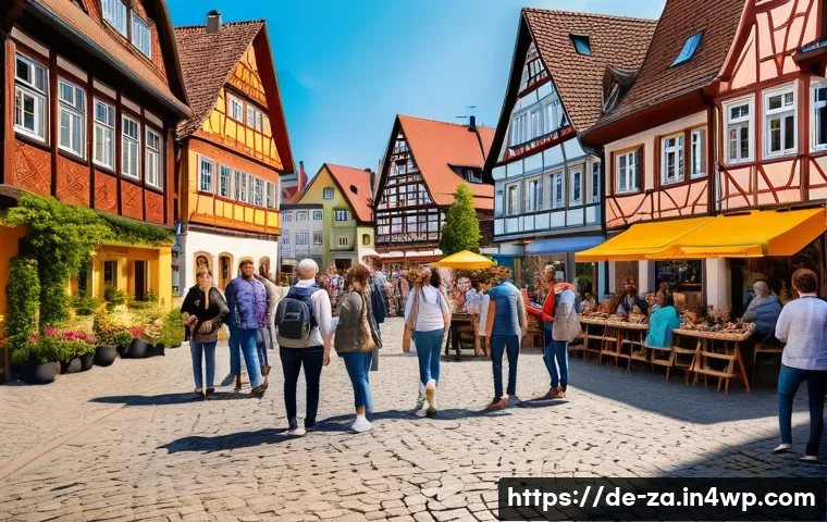 의도적 공동체의 인식 개선을 위한 캠페인 전략 - A vibrant neighborhood community event in a small German town, featuring diverse adults and children...