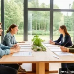 Home 19 의도적 공동체 설계를 위한 단계별 가이드 - A warm and inviting community workshop scene set in a bright, modern meeting room in Germany, featur...