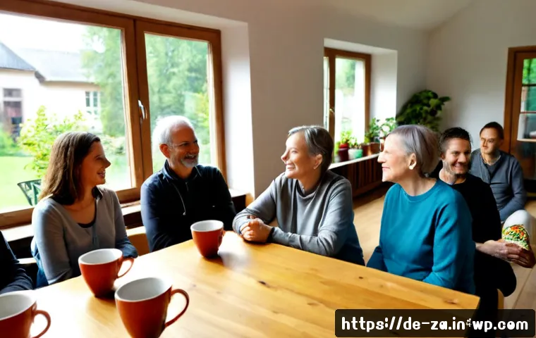 의도적 공동체에서의 정신 건강 지원 시스템 - Photorealistic intentional community mental health support meeting in a bright German co-housing com...